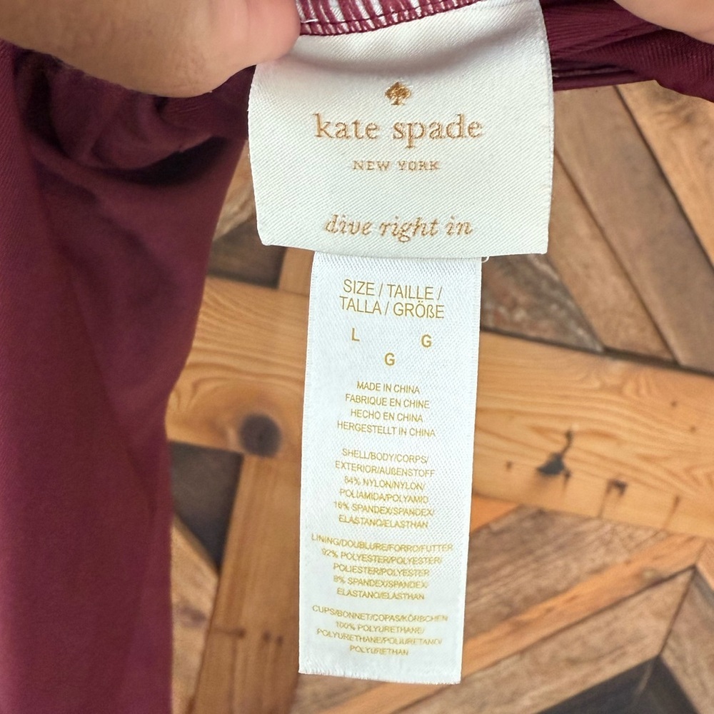 KATE SPADE New York 3D Rose Peep Hole One Piece Swimsuit Large Burgundy - Picture 8 of 11